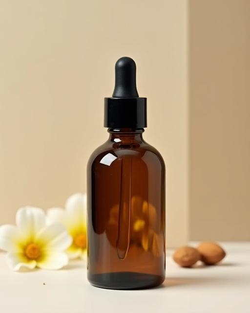 Flacone in vetro scuro dell'olio secco Vivara, con pipette contagocce per applicazione.